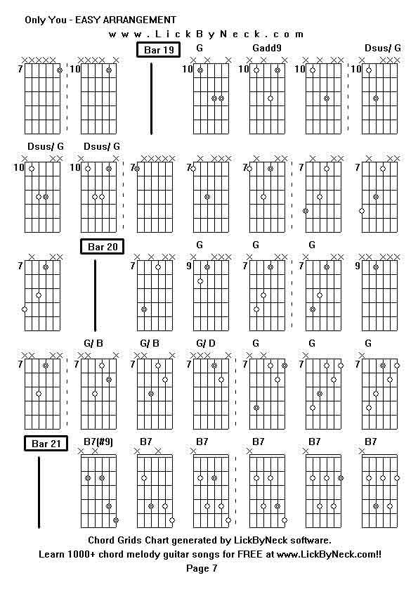 Chord Grids Chart of chord melody fingerstyle guitar song-Only You - EASY ARRANGEMENT,generated by LickByNeck software.